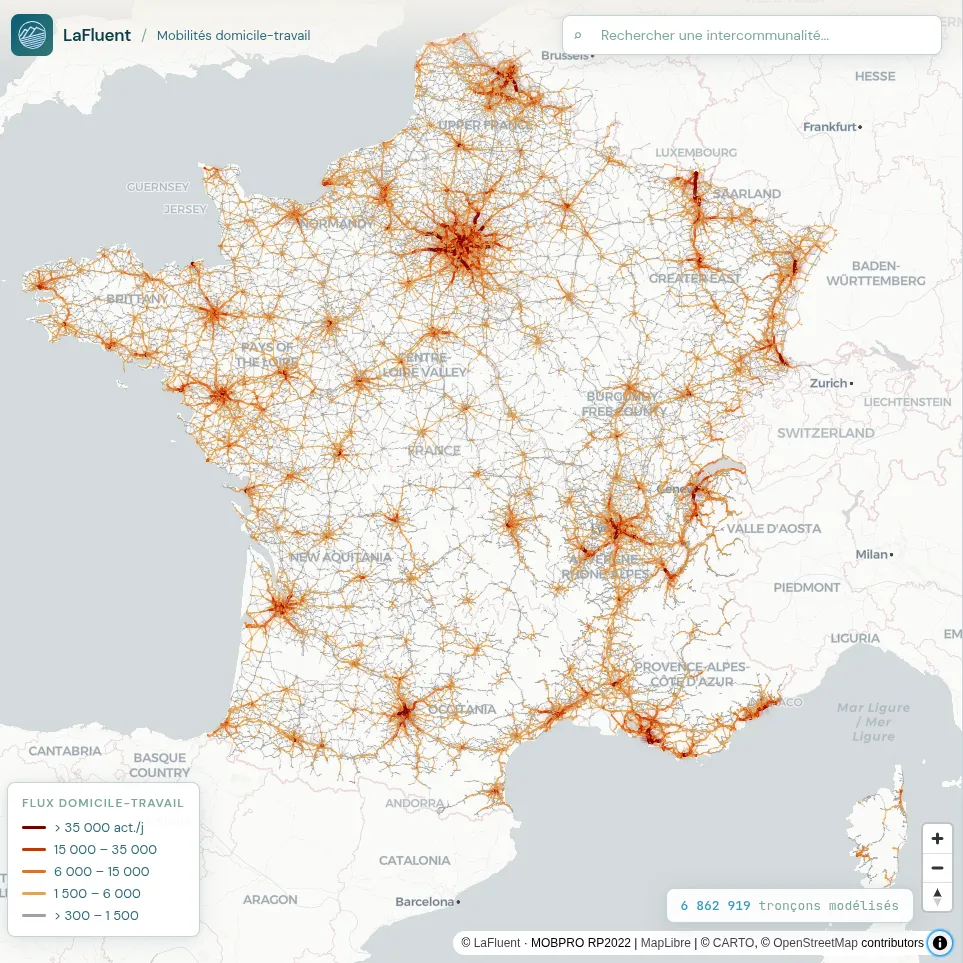 Carte interactive Leaflet - illustration des flux routés pour un EPCI pilote